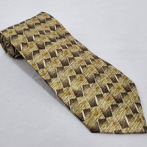 Puritan Polyester Necktie Brown Gold Abstract Pattern Designer